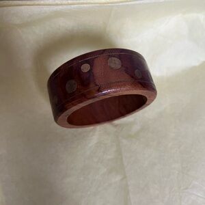 Wooden Bangle Bracelet with Metal Dot Inlay - Brown
